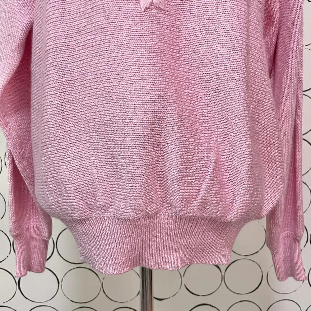 VTG Jaclyn Smith Womens Knit Sweater M Pastel Pink Beaded Coquette Floral Dainty - Picture 7 of 16